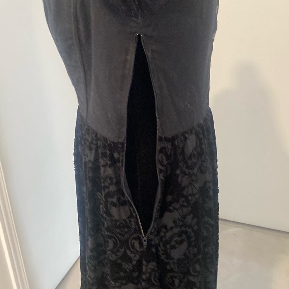 Black Lace High-Low Black Velvet Corset Midi Goth Dress Size 11 - Picture 13 of 17